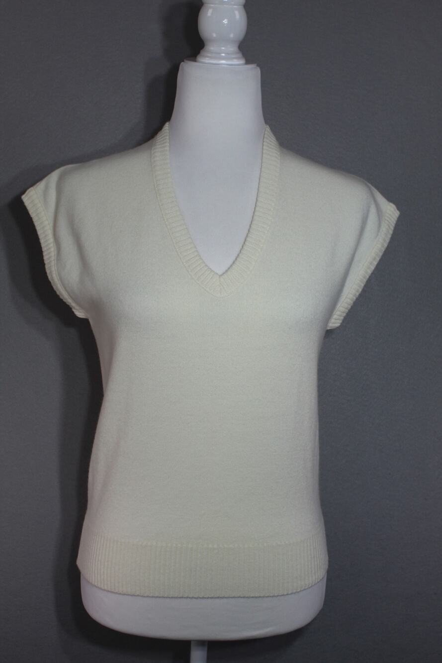 Vintage Talbott Cream Knit Vneck Sweater Womens 3/4 Sleeveless